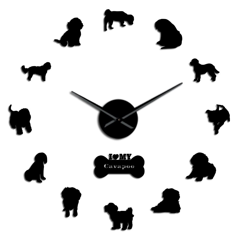Cava-doodle cavapoo hunderace vægur dyrebutik vægindretning spejleffekt hund silhuetstillinger vægur cavapoo hund: Sort / 27 tommer