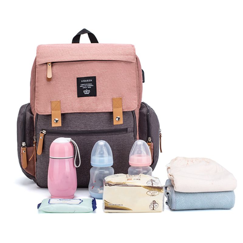 Multifunctional Baby Diaper Mummy Backpack Large Capacity USB Port Nappy Bag