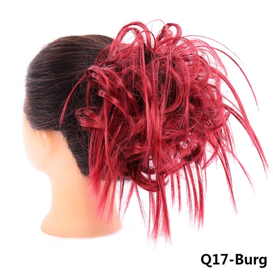 LUPU-Chignon de cheveux bouclés et salis | Extension de cheveux extensible pour femmes, Extension de cheveux couleur Ombre pour femmes: BURG