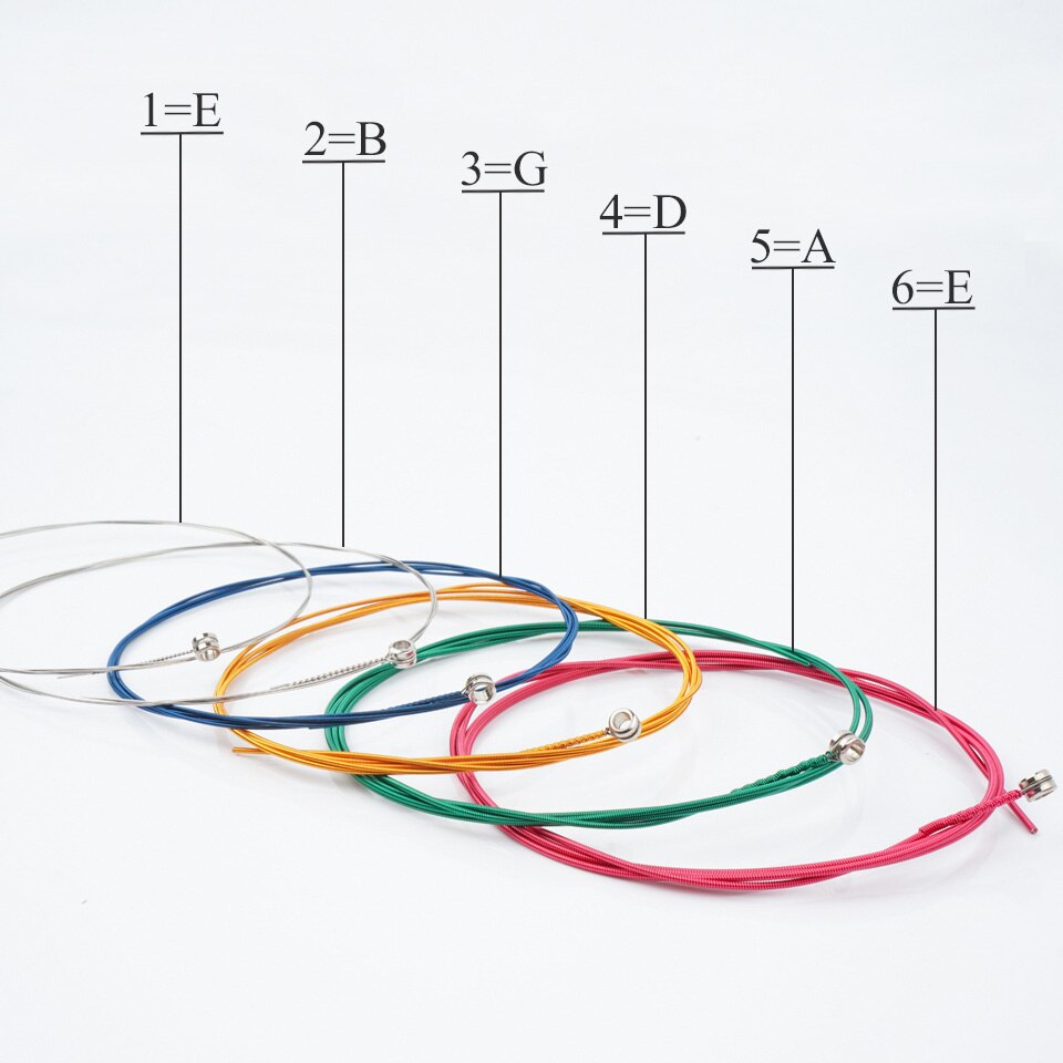 1 set van 6 regenboogkleurige gitaarsnaren voor akoestische folkgitaar, klassieke gitaar, meerkleurige akoestische gitaren, zeshoekig: Default Title
