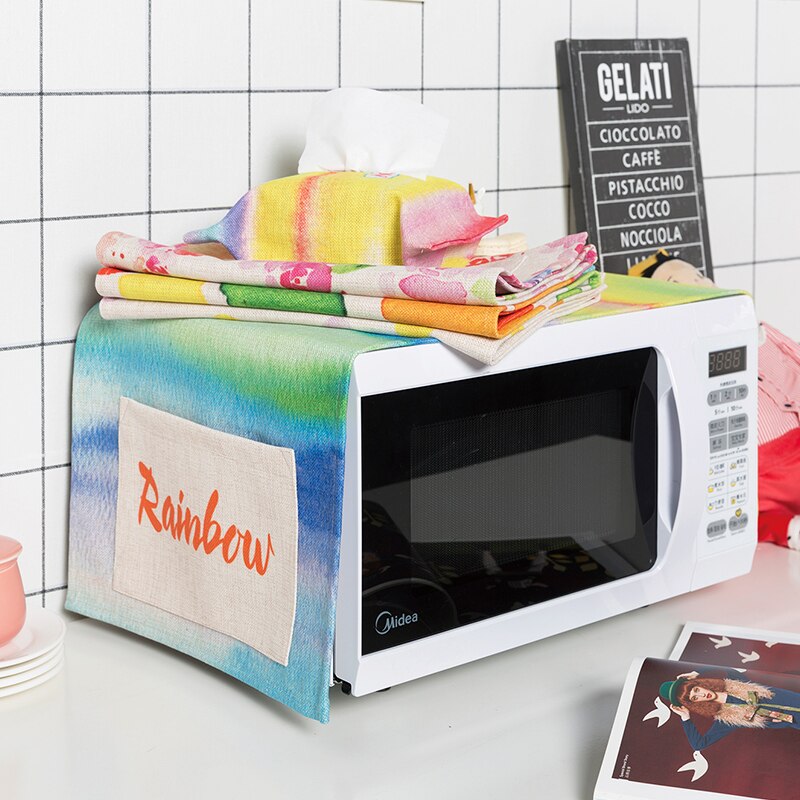 Nordic stijl Regenboog mooie Magnetron dust covers De oven shield Doek kunst Landelijke stijl met Winkel inhoud zak