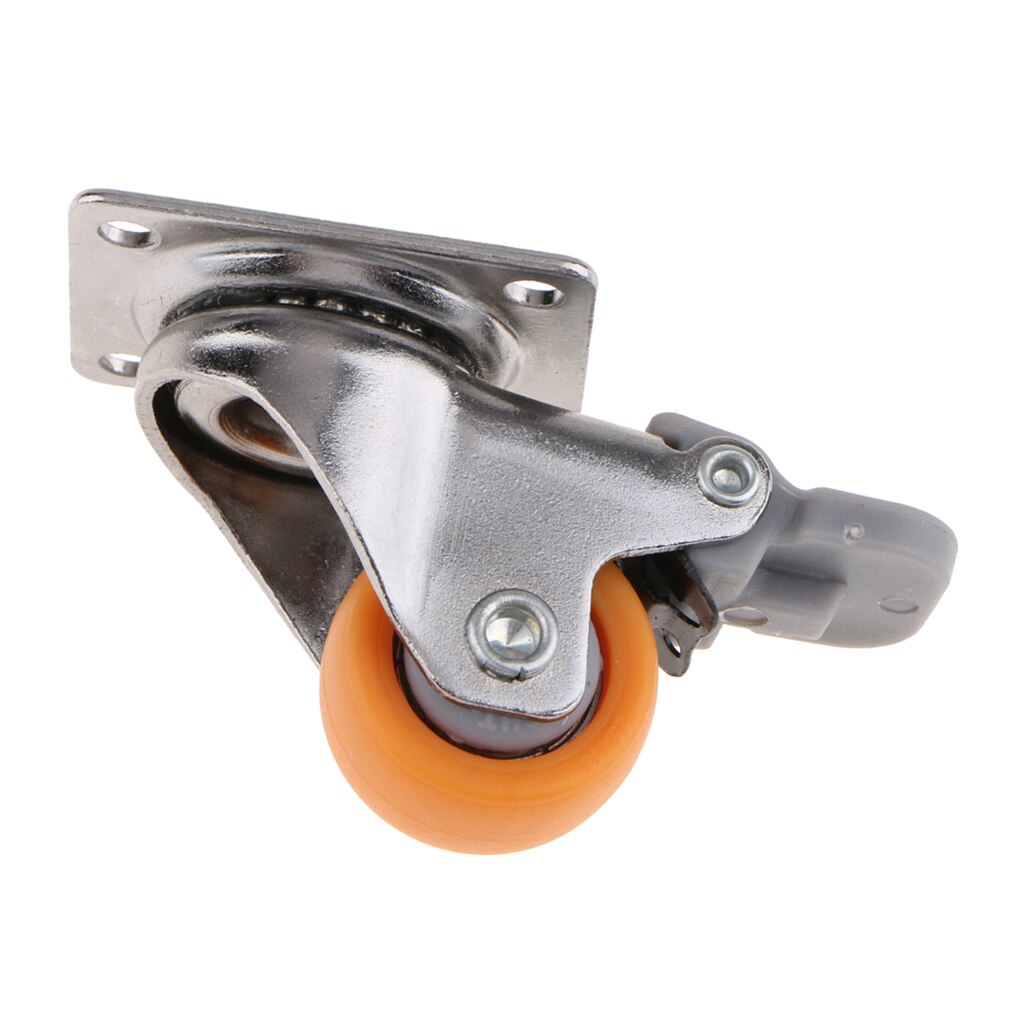 Caster Wielen Kwartelplaat W/Rem Wielen Op Oranje Polyurethaan Wielen (1 Inch Met Rem)