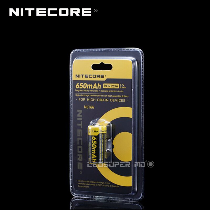 Nitecore-bateria li-íon recarregável, modelo original, com 650mah, 3.7v, wh, rcr123a