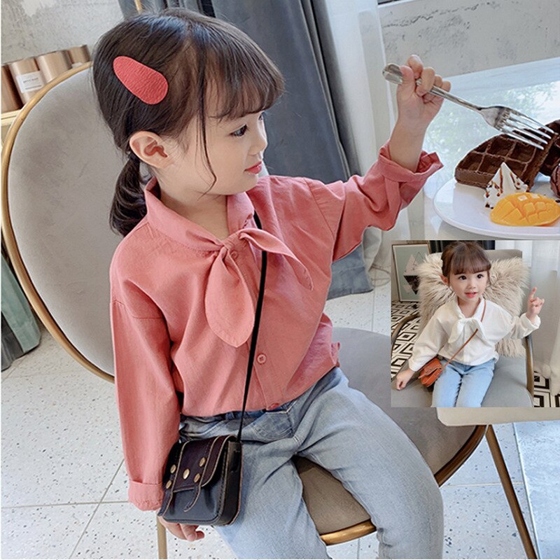 Bow Children Clothes Spring Summer Girls Cotton Blouses Shirts Kids Teenagers Outwear Breathable