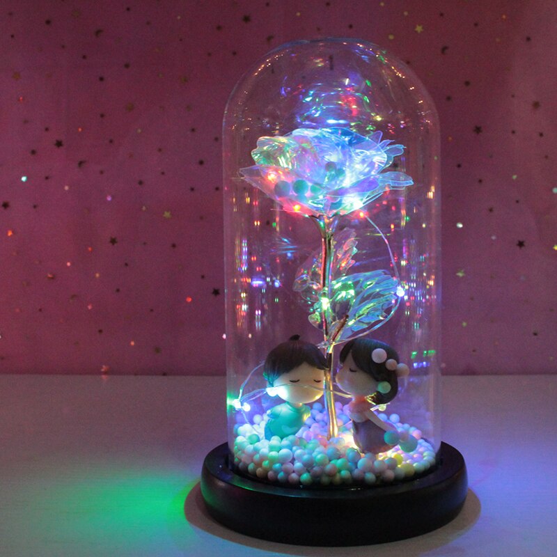 directe Galaxy Rose clignotant fleurs en flacon verre dôme pour saint valentin anniversaire décoration de mariage