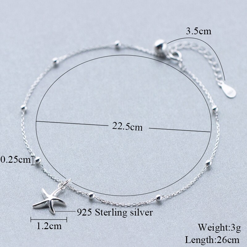 Boemia stile estivo autentico argento Sterling 925 moda stella marina fascino cavigliera per donna S925 braccialetto alla caviglia lunghezza regolabile