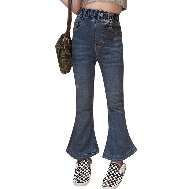 Pantalones vaqueros ajustados para niñas adolescentes, Jeans sólidos Retro informales para niños pequeños, pantalones de corte de bota, 12, 14 y 16 años, novedad de Primavera de 2022: 7 años