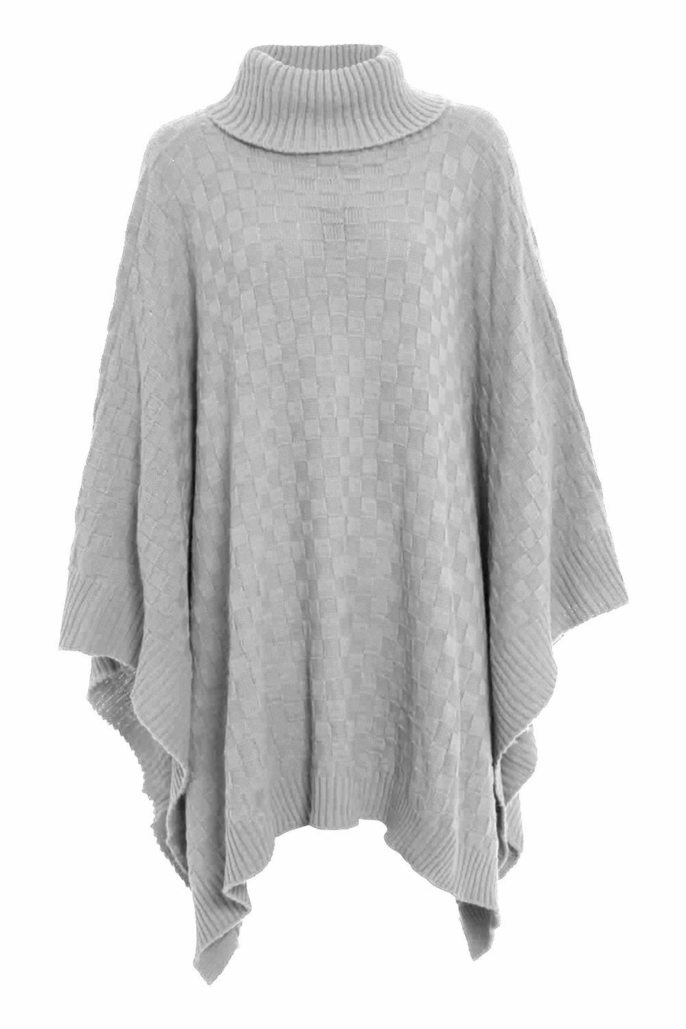 Zogaa rød turtleneck efterår vinter kvinder sweater sjaler kappe damer solid gitter strikket wrap wrap træk femme poncho jumper cape: Grå