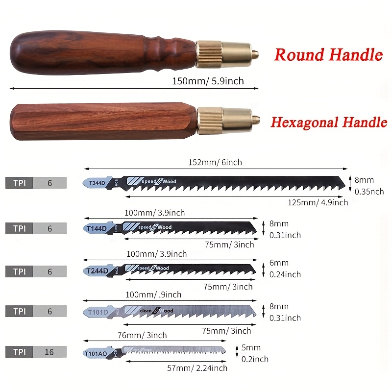 1 Set Mini Detachable Hand Saw Round/Hexagonal Wooden Handle High Carbon Steel Handheld Saw With 5 Saw Blades For Woodworking