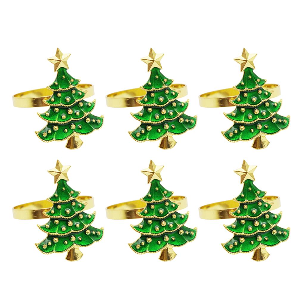 6pcs Metal Christmas Tree Napkin Rings For Wedding Dinner Party Christmas Kitchen Gold Serviette Buckle Napkin Decoration: 6PCS