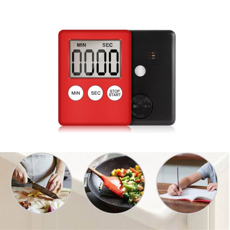 9 Colors 24 Hours LCD Timer Square Home Cooking Supplies Countdown Practical Digital With loud Alarm Clock Kitchen Time Tools: Red