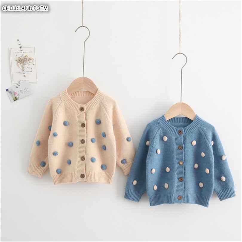 Tjejtröjor höst vinter baby flicktröja pompom bomull ull barn småbarn tjejer kofta kläder småbarnströja
