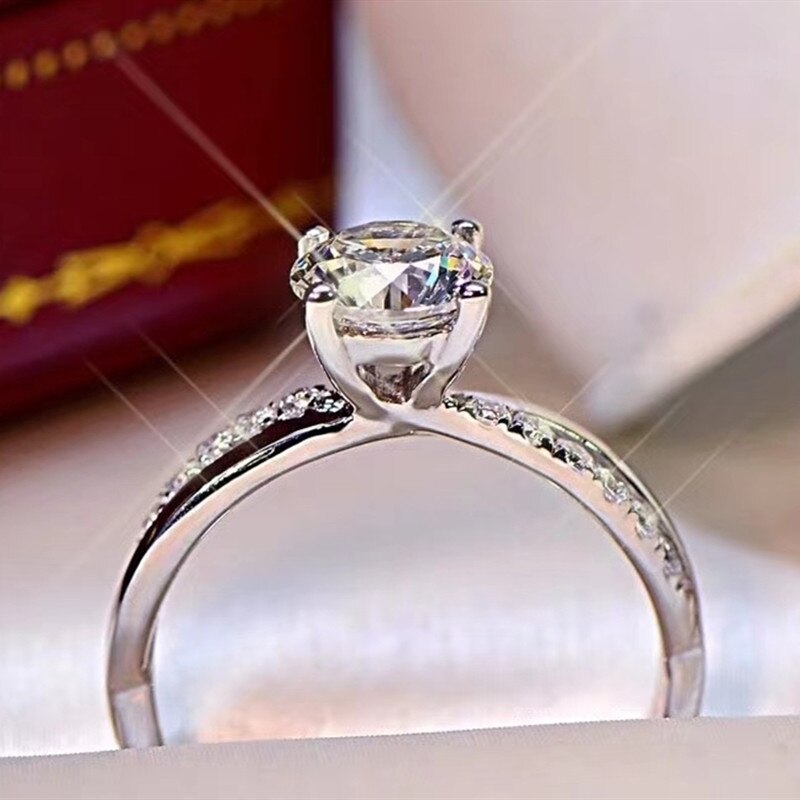 Inbeaut D di Colore Del Diamante di Moissanite Anello In Argento Sterling 925 AU750 Ha Placcato il Doppio Sottile Della Vita Della Principessa di Cerimonia Nuziale Anelli Femminile Gioielli