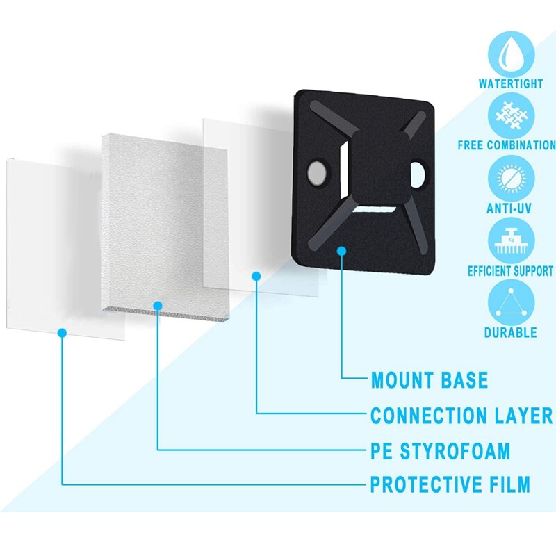 -120 Pcs Adhesive Base For Cable Ties, Self-Adhesive Base, Mounting Base For Cable Tie