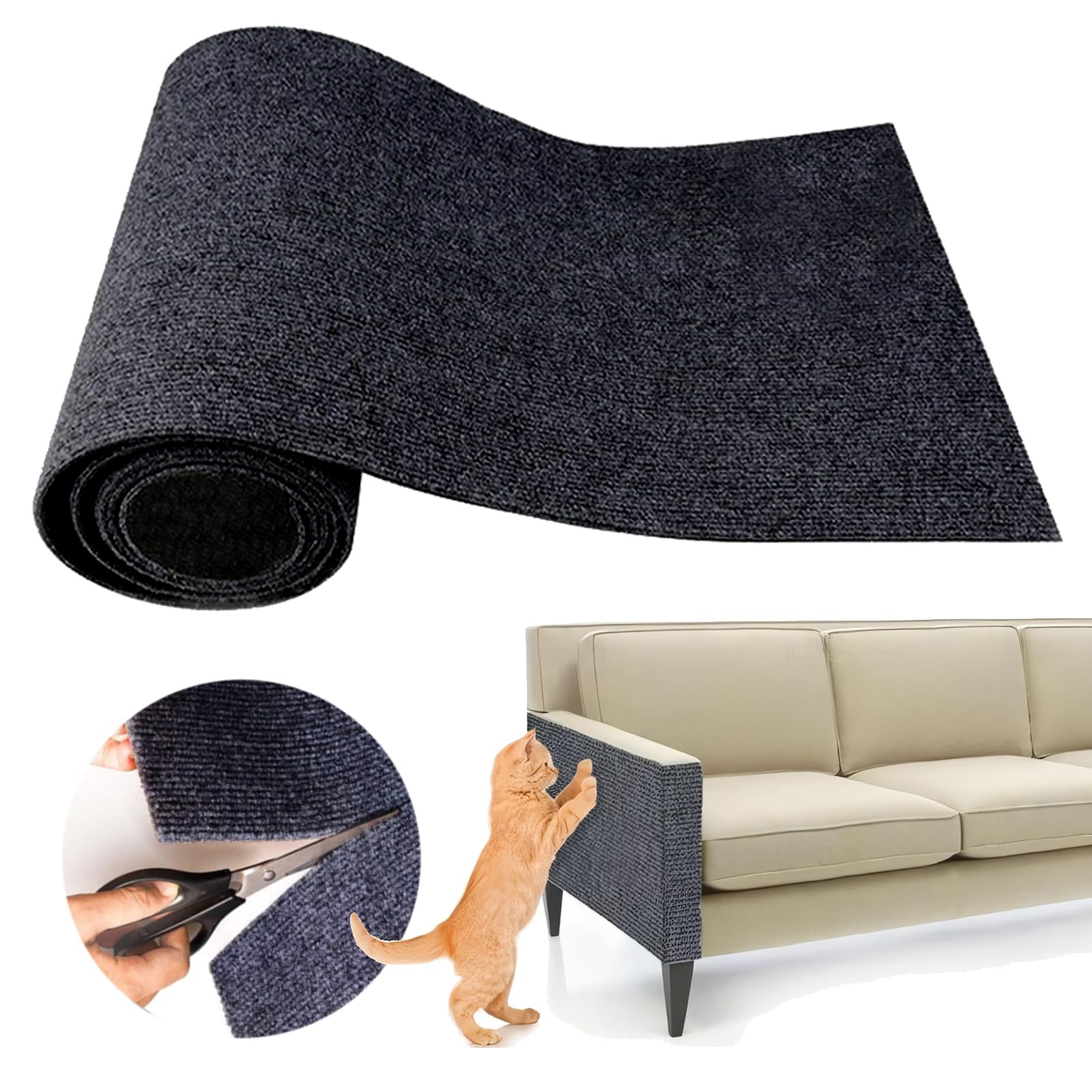 Muur Zelfklevende Anti Kat Kras Bank DIY Katten Krasbescherming Poten Verscherpen Trimbaar Tapijt Katten Krasplank: M / Black