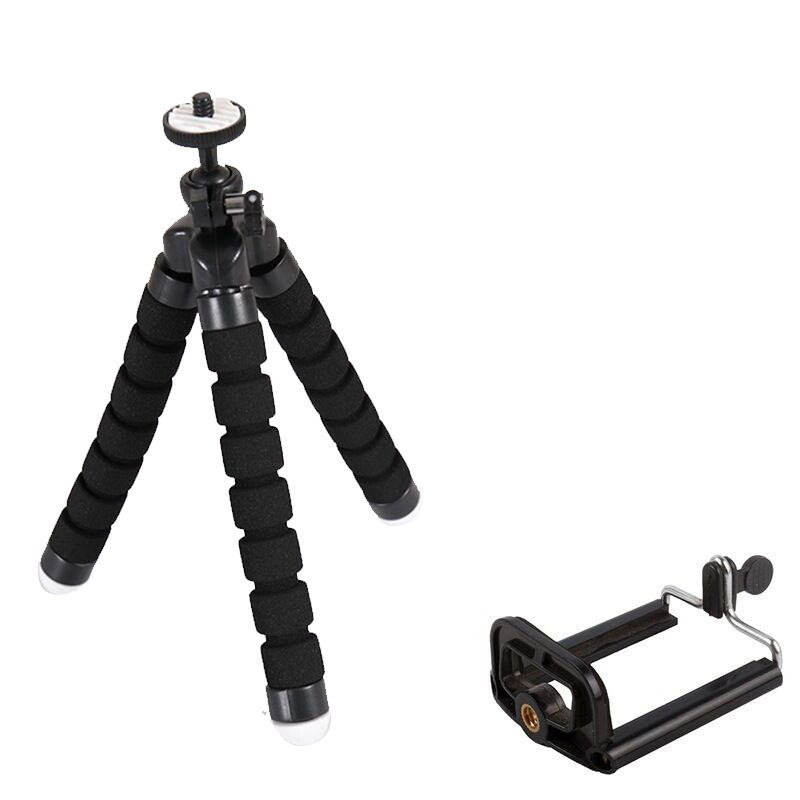 Mini tripé flexível com esponja de polvo para iphone, samsung, xiaomi, huawei, telefone celular, smartphone, tripé para gopro 8, 7, 5: Black