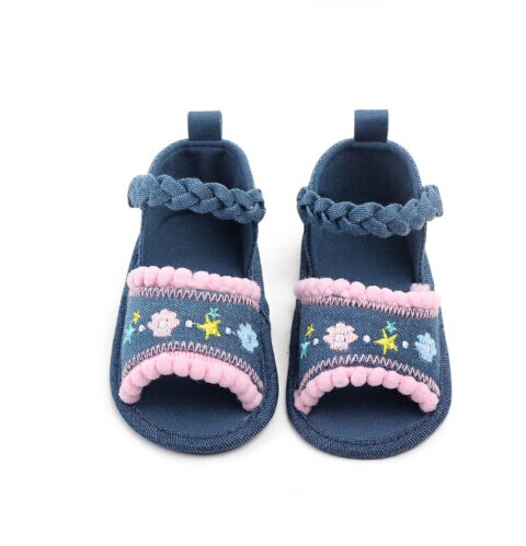 2019 Moda Infantil Da Menina Do Bebê Sandálias de Sola Macia Sapatos Da Criança Verão Calças De Brim De Lona Arco-Nó Sapatos Sandálias Princesa 0 -18 M: Rosa / 0-6 meses