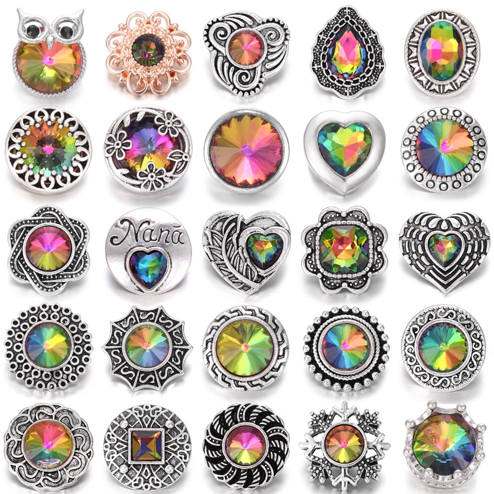 10pcs/lot 18mm Snap Jewelry Mix Many Styles 18mm Metal Snap Buttons Gold Rose Gold Buttons Rhinestone Snaps Jewelry: 17