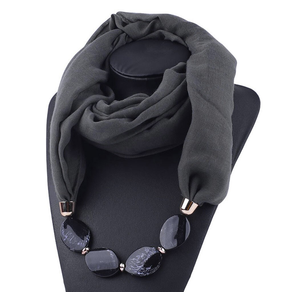 Collier de bijouterie décoratif multi-style | Collier en résine de perles, pendentif écharpe pour femmes, foulards de tête Hijab en coton lin doux, Echarpe # YJ Femme: Drak gray
