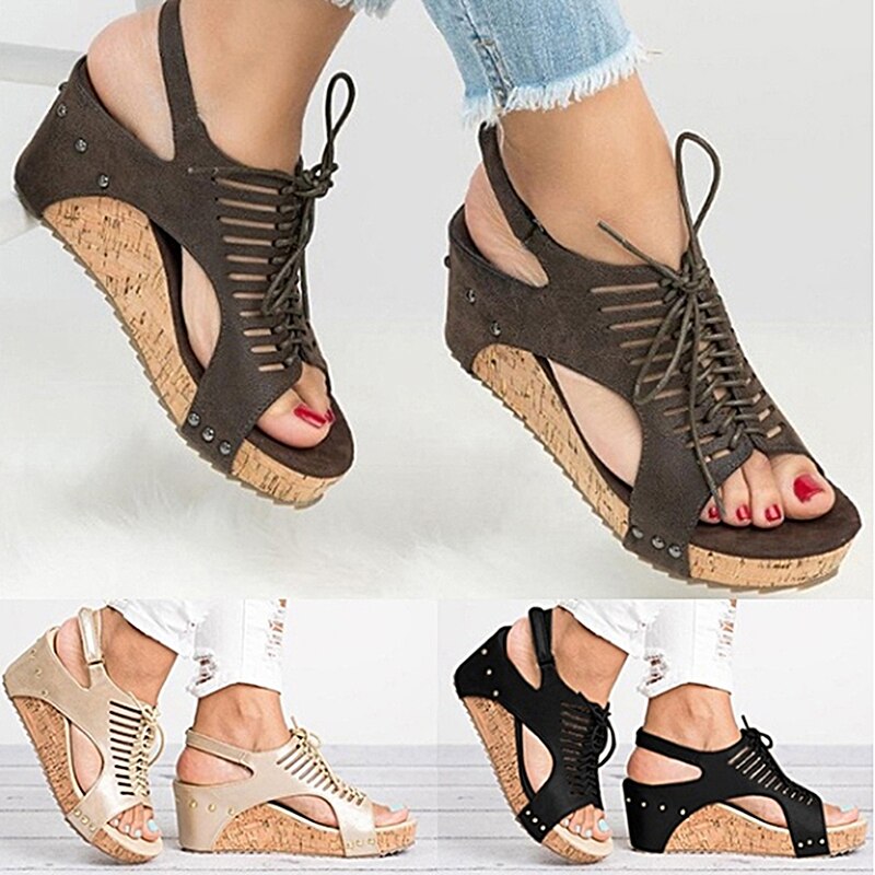 Women's Shoes With Platform Fish Mouth Non-slip Platform Slope Wedge High Heels Buckle Cross-Strap Sandals
