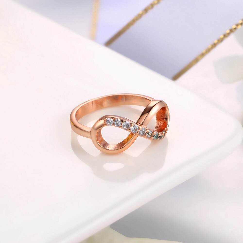 Infinity Rings for Women Rose Gold Crystal Zircon Couple Statement Ring for Girls Jewelry Accessories R407