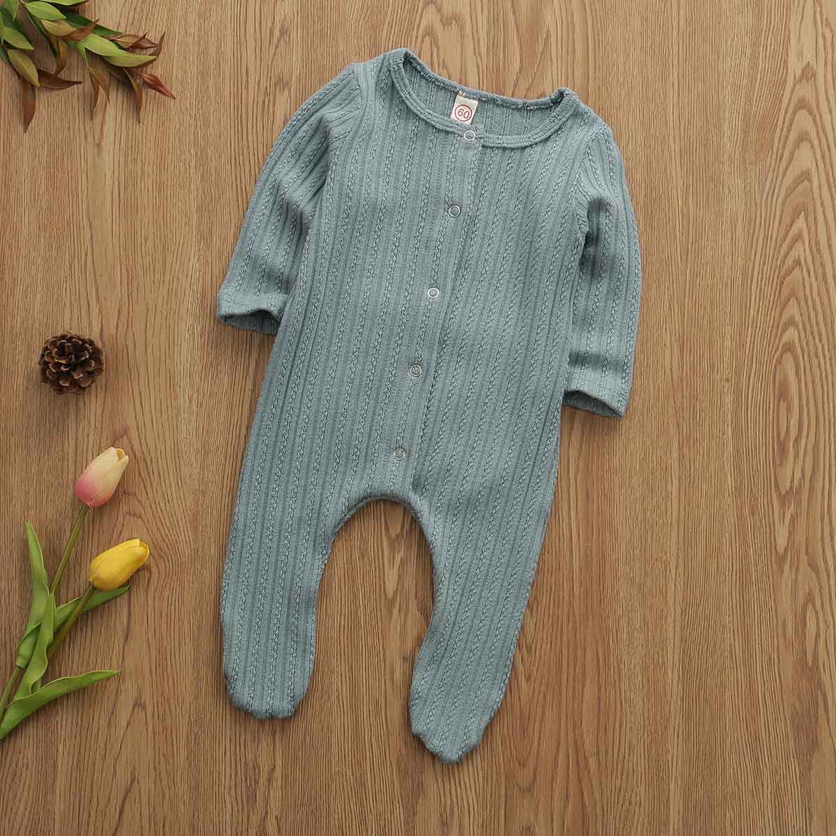 Newborn Baby Clothes Girl Boy Kid Knit Baby Romoper Long Sleeve Wrap feet Jumpsuit PP Pants Spring Warm Clothes Outfit 0-9M: Blue / 6M
