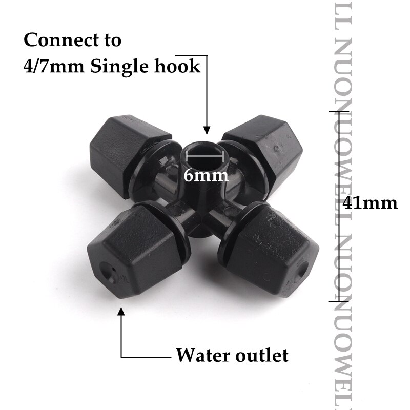 4Pcs 4-Head Black Square Head Atomizing Nozzle Irrigation Sprinkler cross misting Nozzle Support Spike Watering Sprinklers