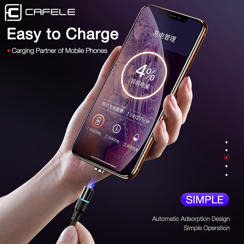 CAFELE QC3.0 LED Magnetic USB Cable for iPhone USB Type C Micro Cable 3A Fast Charging Cables for Huawei Samsung Xiaomi Oneplus
