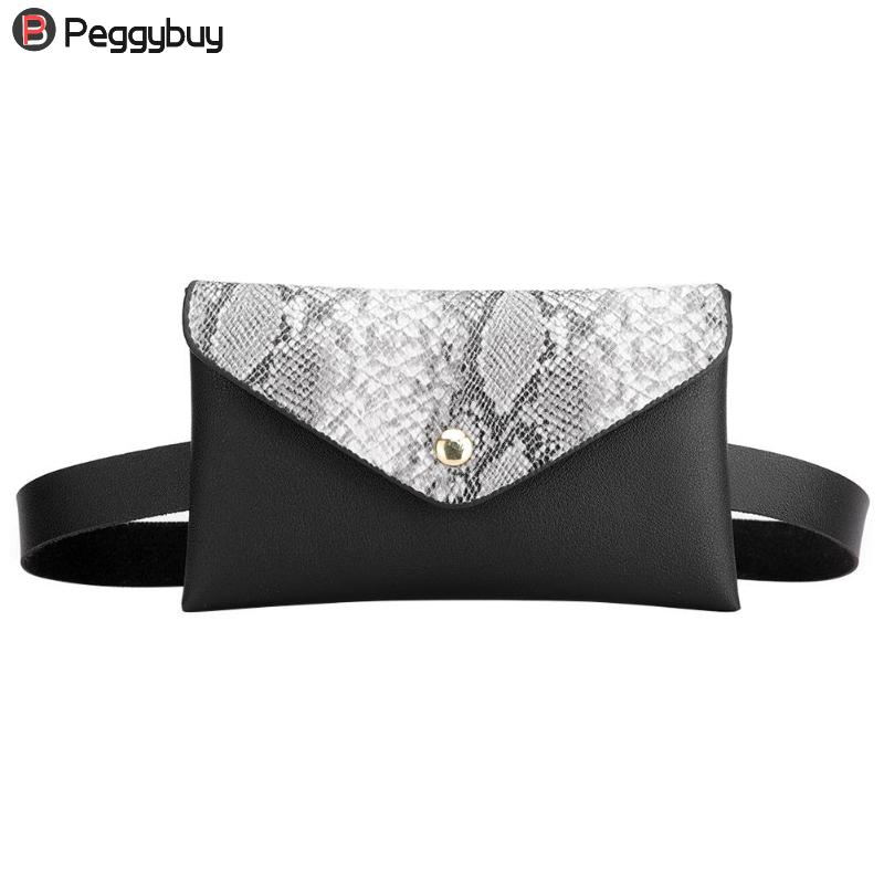 Snake Pattern Shoulder Waist Bags Fanny Belt Packs Phone Pouch Women Flap PU Leather Crossbody Casual Messenger Chest Bags: Gray