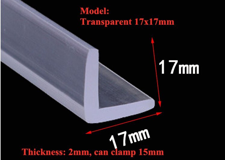 Glass Angle Corner Protector, Anti-collision Gasket,,Silicone Sealing Bar, 16mm x 16mm, 12mm x 12mm x 2mm, 2m, Transparent: Transparent 17x17mm
