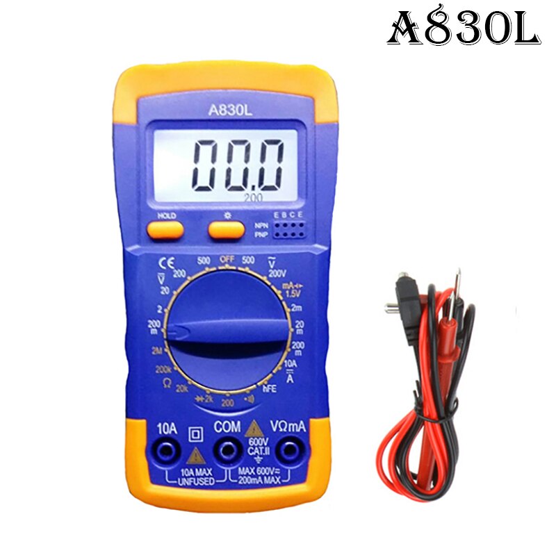 Portable Digital Multimeter Backlight AC/DC Ammeter Voltmeter Ohm Tester Meter XL830L Handheld LCD Multimetro: b
