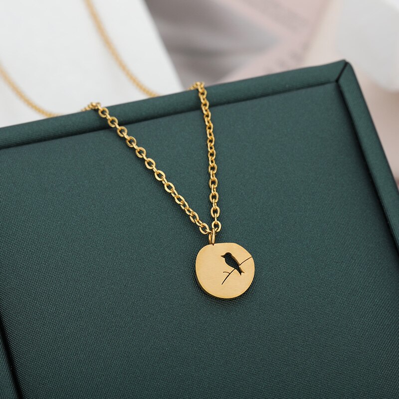 Sød fugl på en gren chokers halskæder til kvinder par rustfrit stål guld fugl halskæde choker vedhæng smykker
