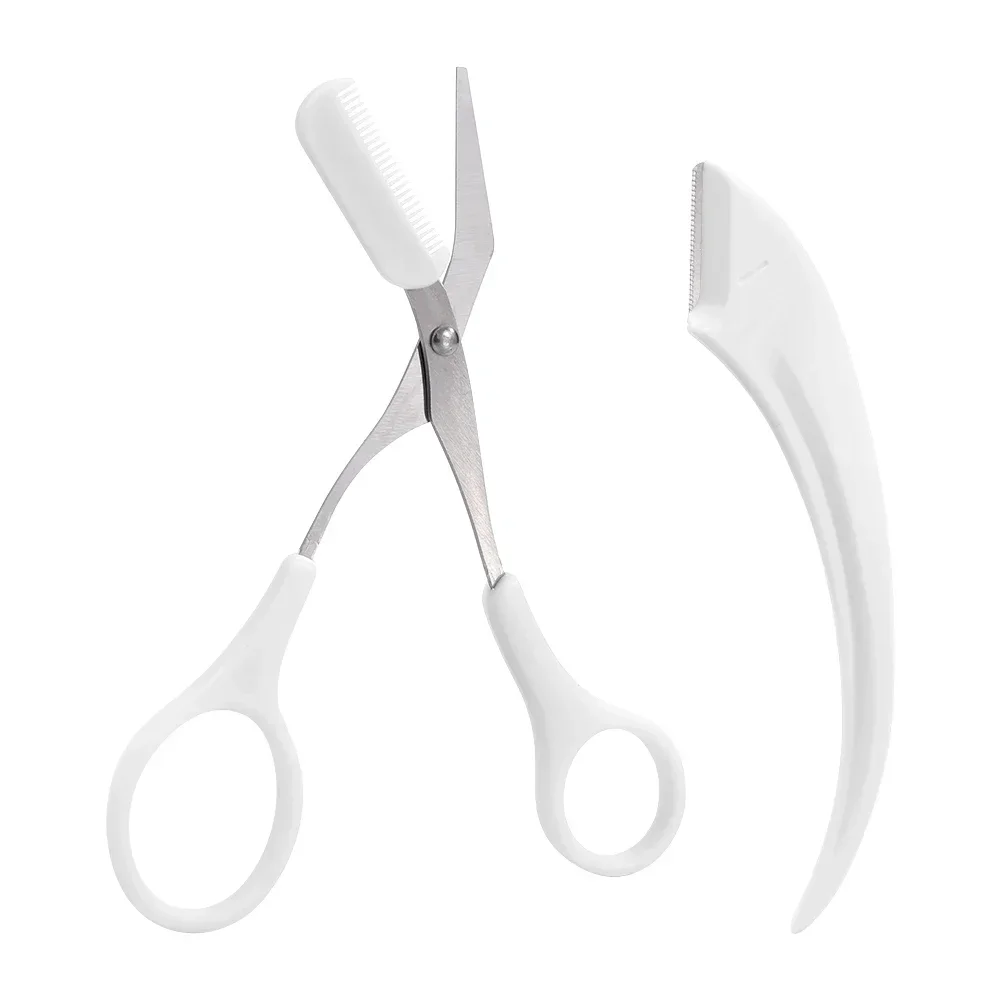 1-10 Stuks Meniscus Wenkbrauw Blade Set Vrouwen Wenkbrauw Schaar Met Kam Rvs Makeup Tools Mini Blade Brow trimmer Schraper: Geborsteld Chroom