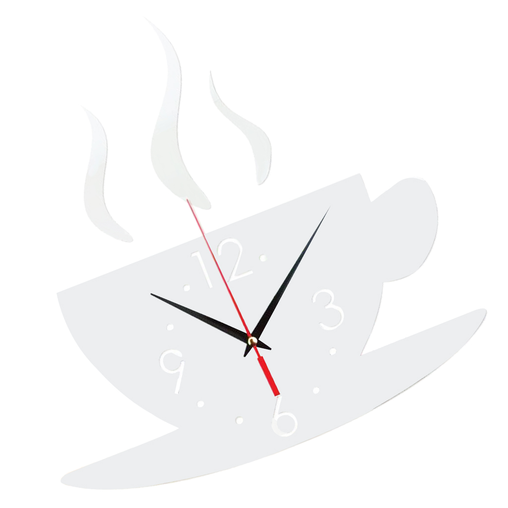 3D naklejka robić zrobienia w domu zegar ścienny, lustrzany efekt filiżanka kawy w kształcie duży zegar ścienny DIY robić salonu sypialnia biuro, łatwy w instalacji: srebro