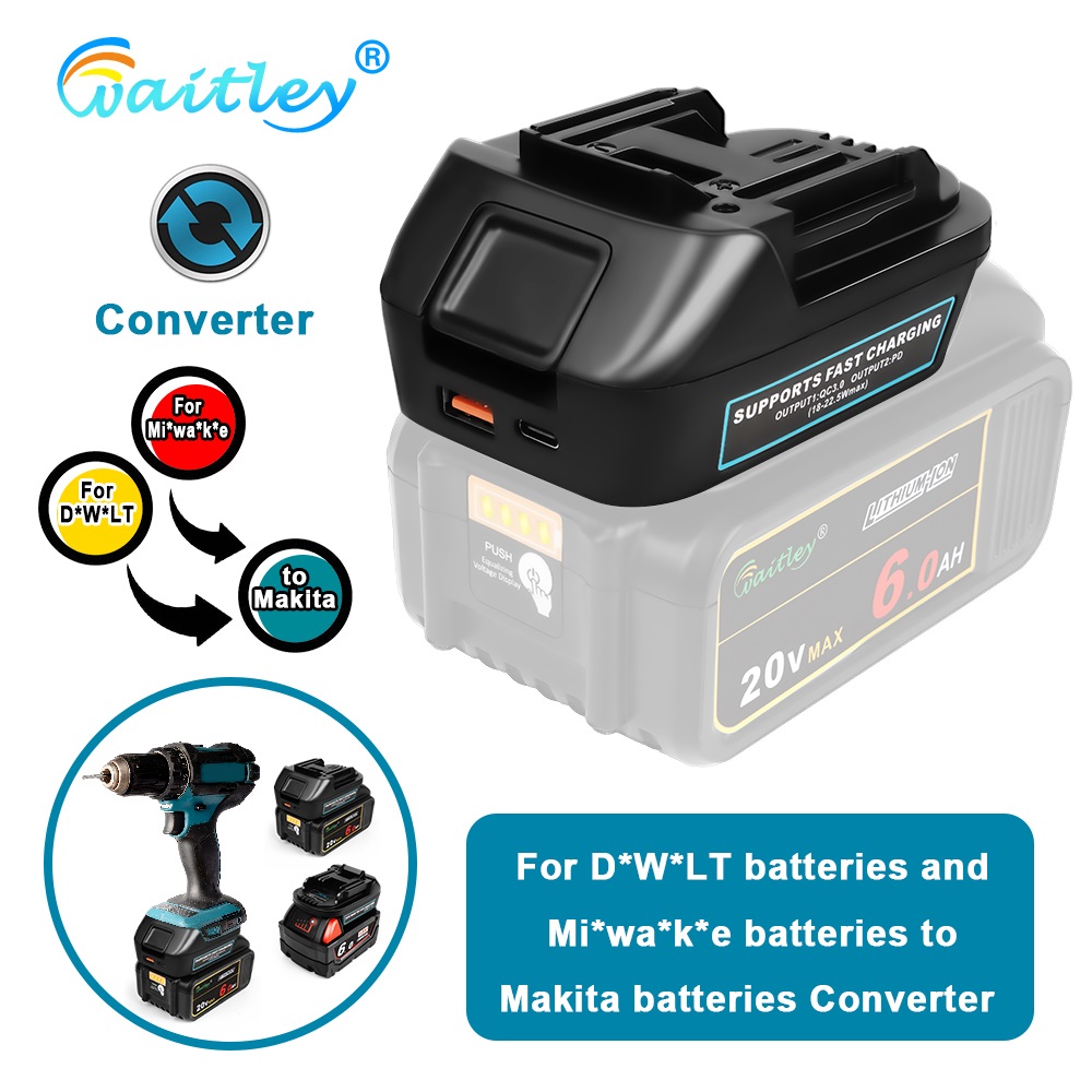 Adaptateur de batterie pour conversion DEWALT ou Milwaukee vers Batteries Makita, accessoires pour outils électriques MAKITA, remplace Bl1850 avec USB