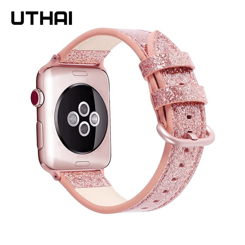 Uthai læderrem til apple watch rem 40mm 44mm til apple wtch 4/5 rem armbånd til iwatch 3/2/1