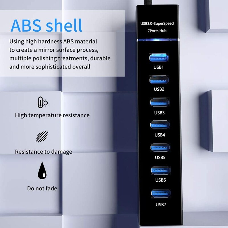 USB Hub 3.0 7-Port USB Data Hub Splitter for PC