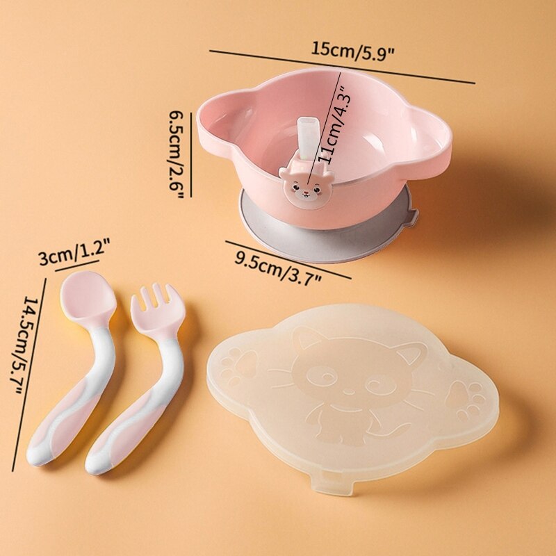 Assiette à dîner pour bébé, bol à ventouse avec cuillère à paille, ensemble de fourchettes, plats antidérapants à succion, formation, vaisselle d&#39;alimentation pour tout-petits