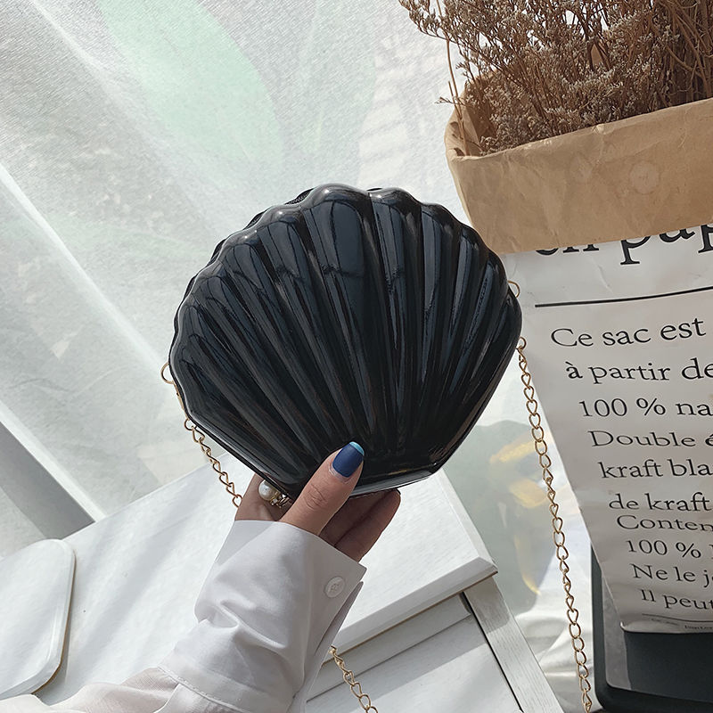 Sequin Shell Tas Vrouwen Crossbody Bag Keten Mini Schoudertas Cirkel Seashell Bling Handtas Meisjes Glitter Portemonnees En Handtassen: Black