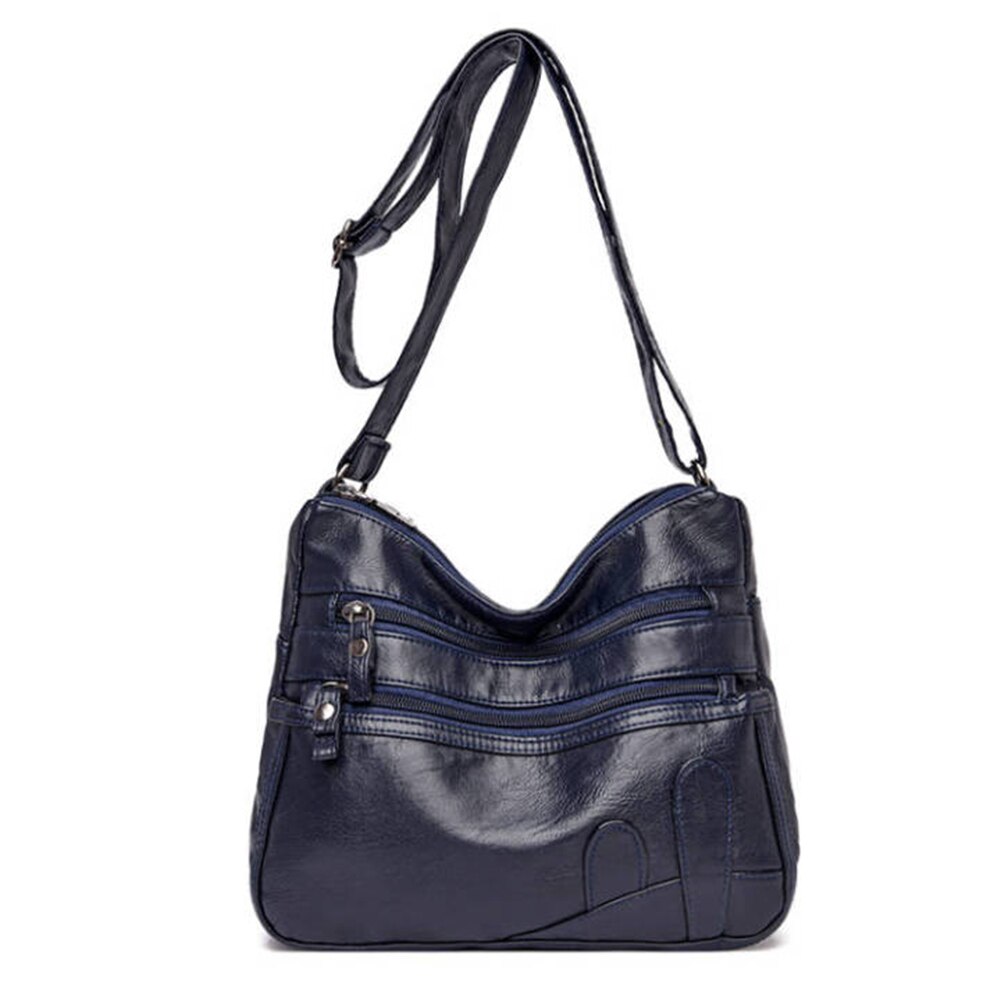 Solid Crossbody Bag Casual Women PU Shopping Street Shoulder Bags Large Capacity Multi-zipper Mother Top-handle Handbags: Blue F