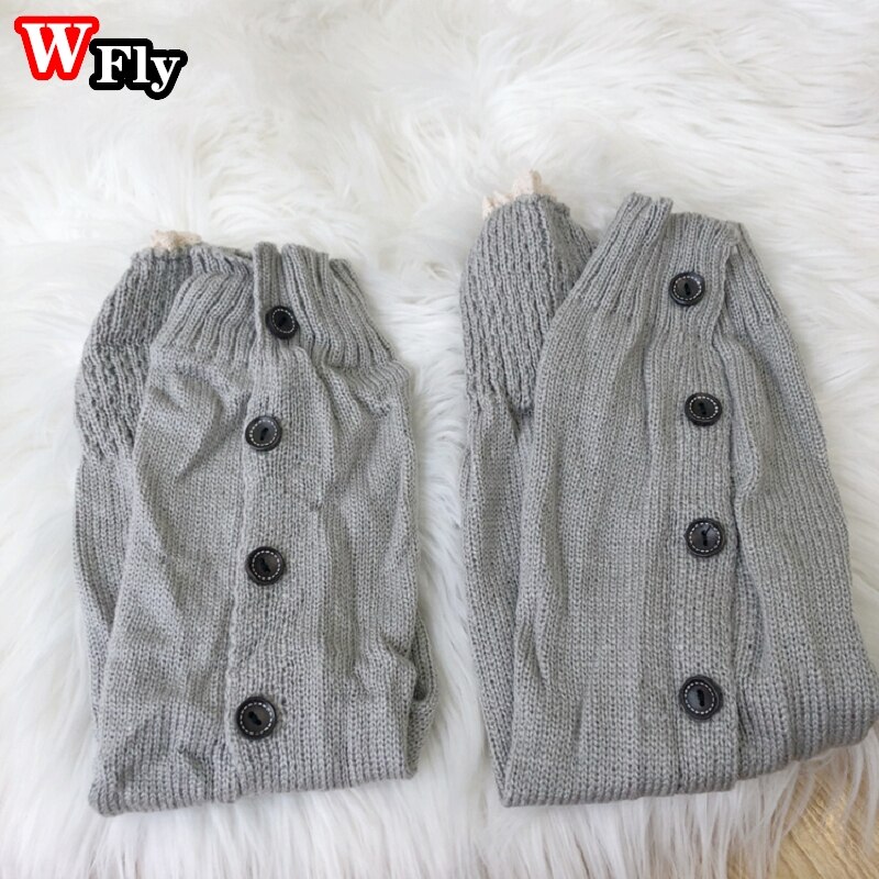 Calentadores de pierna con botón para mujer, medias, calentador de piernas JK Lolita Kawaii, tejido de lana, calentador de piernas, conjunto de botas de manga: grey