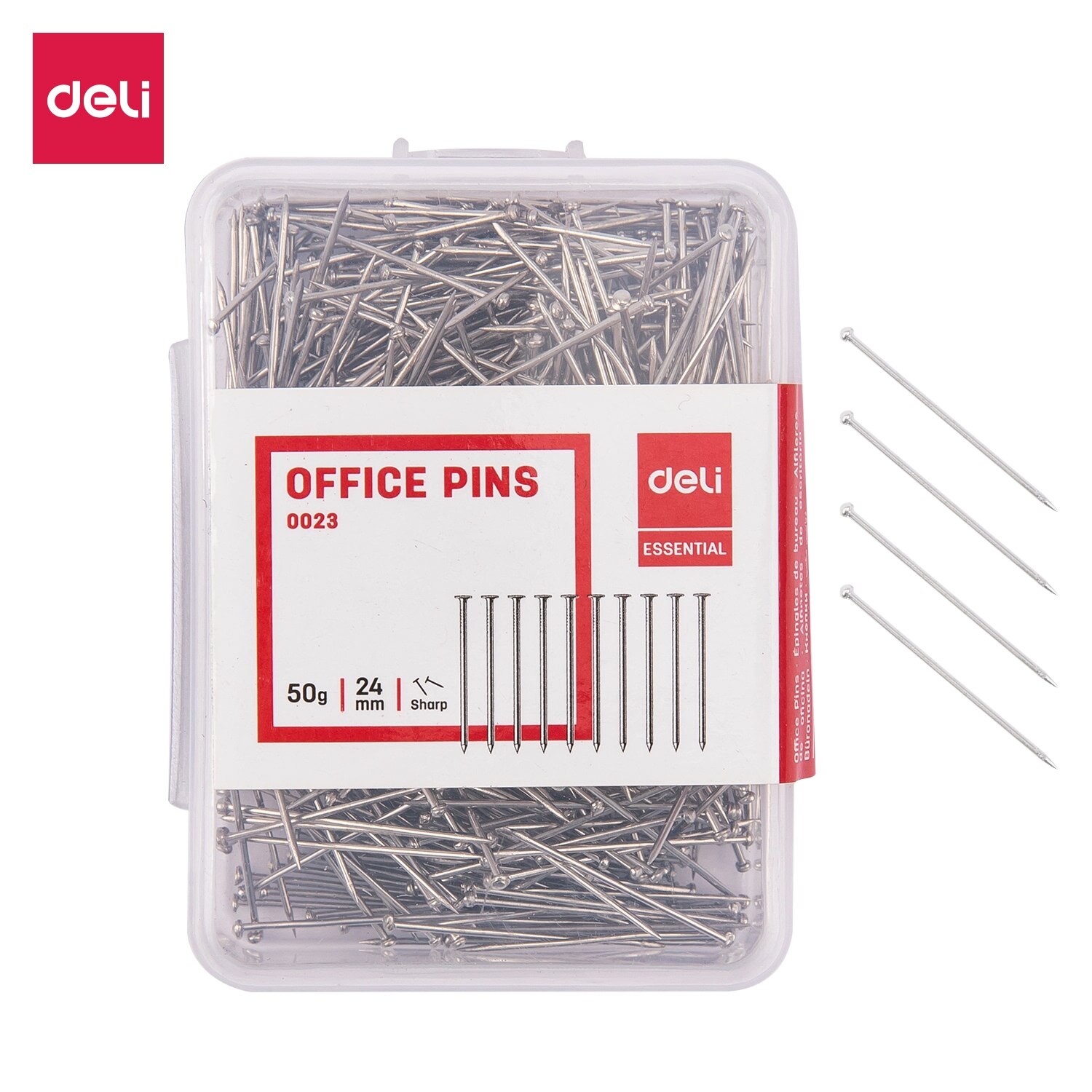 DELI E0023 Silver Office Pins 50Pcs/Box Binding Tools Stationery School Office Metal Straight Pins