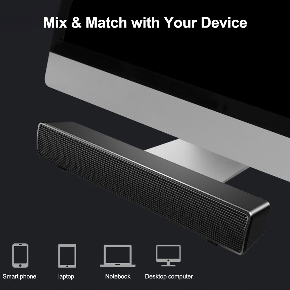SADA HiFi Sound Wired Speaker Bar Computer Speakers Stereo Computer Sound Bar USB Powered Soundbar Speaker for Smart Phone