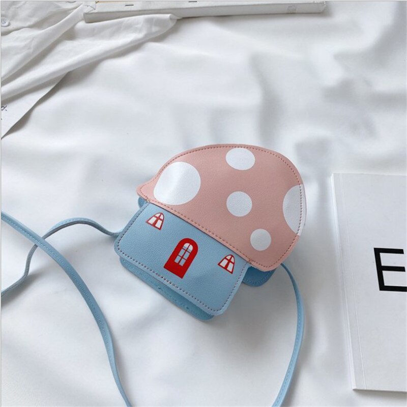 Mini Kids School Bag Cartoon Mushroom High-End PU Unisex Shoulder Bags Pink Candy Change Handbag