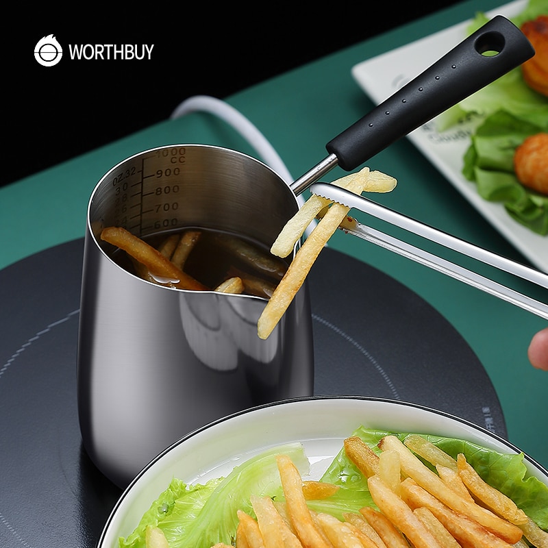 WORTHBUY Mini Koekenpan Pot Met Schaal 18/8 Roestvrijstalen Pan Voor Kids Patat Kip Koken Pan Keuken Kookgerei