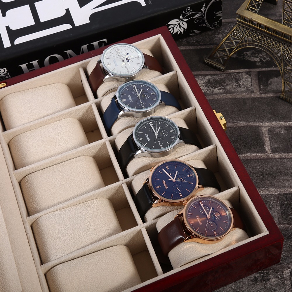 Wooden Watch Box Luxury Solid Wood 10 Grid Storage Cases Display Watches Perfect Boxes Winder Organizer boite montre