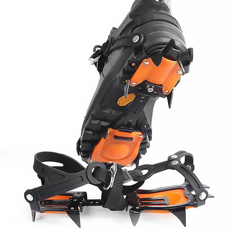 10 Teeth Crampons Climbing Gear Mountaineering Manganese Steel Shoe Traction Device Grippers Mountaineering Crampon Shoes Adjust: Orange