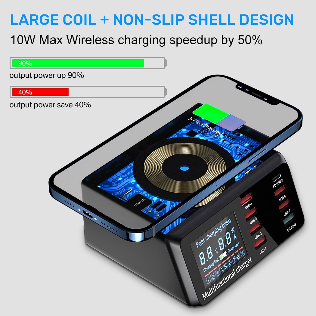 100w 8 porte usb oplader hurtig opladning 3.0 adapter hub trådløs oplader opladningsstation pd hurtig oplader til iphone 11 samsung