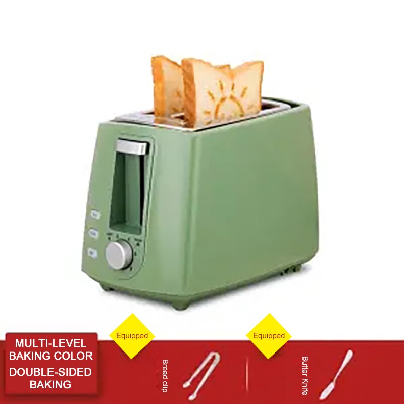 Electric Toaster Household Automatic Bread Baking Maker Breakfast Machine Toast Sandwich Grill Oven 2 Slice Kitchen Appliances: Green Upgraded