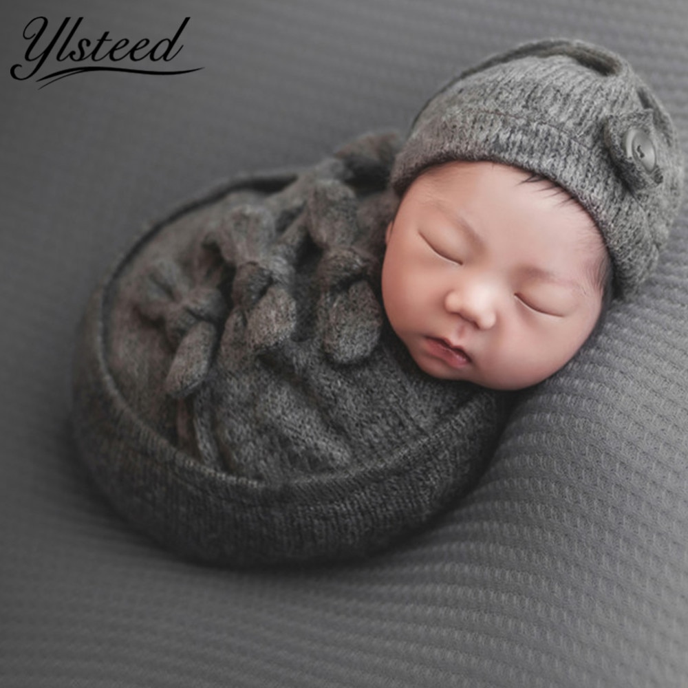 Ylsteed 7 Stuks Set Pasgeboren Fotografie Props Zuigeling Schieten Outfits Baby Stretch Wrap Top Knoop Hoed Hoofdband Pasgeboren Douche